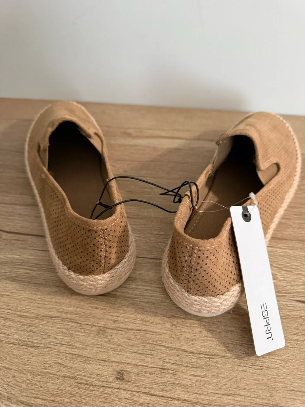Esprit Medium Taupe Perforated Suede Slip-On Espadrilles, NWT, 8.5